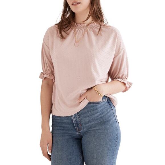 Madewell Tops - Madewell Texture and Thread Womens Clipdot Ruffle Top in Pink Sz XL Preppy Girly